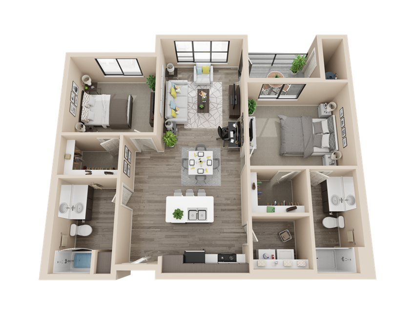 2 bedroom 2 bathroom 740 sq ft floor plan image at V on Broadway